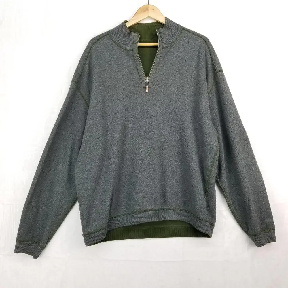 Tommy Bahama 1/4 Zip Reversible Sweater XL Gray Green‎